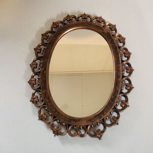 Vintage Mid Century Oval Mirror Plastic Burwood Dart Wall Art Decor Ornate MCM